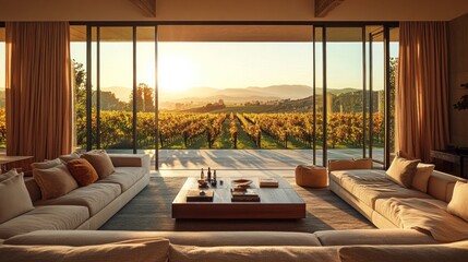 Sunset Vineyard View from Luxury Living Room