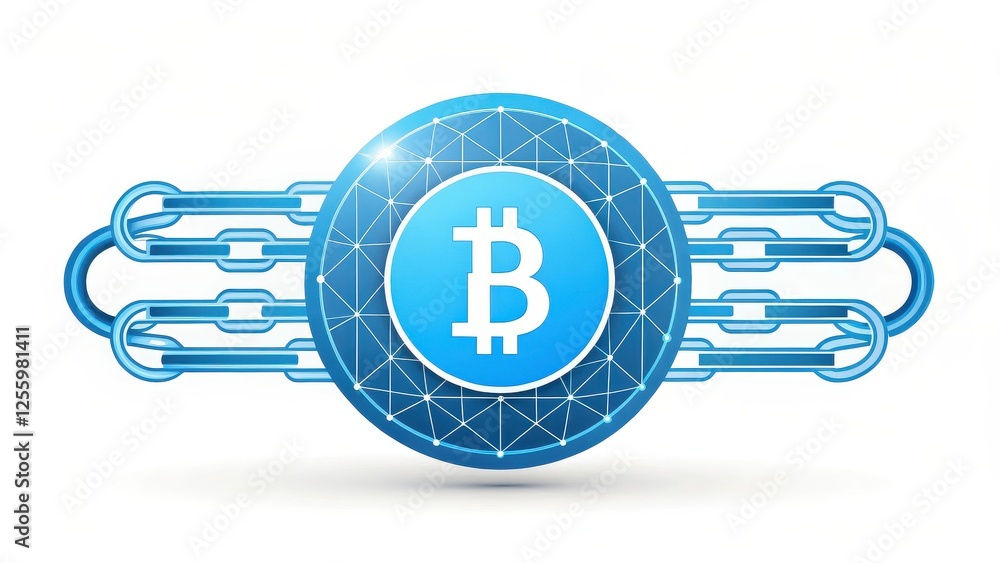 Poster bitcoin cryptocurrency symbol with blockchain technology