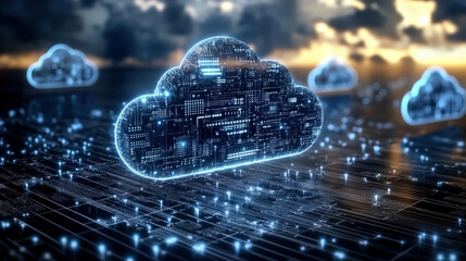 Fototapeta premium Futuristic cloud computing technology on background of microcircuit elements