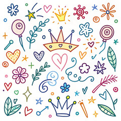 Colorful doodle party elements; celebration background; design resource