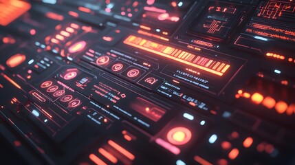Obraz premium Futuristic Interface Panel Displays Red Digital Data