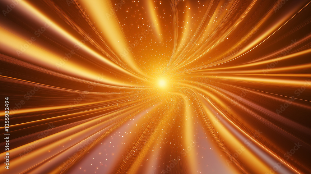 Poster golden swirling vortex with glowing particles exploding from bright center