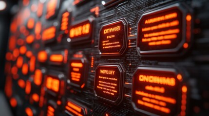 Futuristic server room, glowing data panels, network, cyber security, tech background