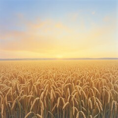 Naklejka premium Golden Wheat Field at Sunrise Under a Colorful Sky