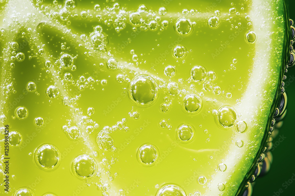 Poster Sparkling lime slice refreshing beverage macro photography