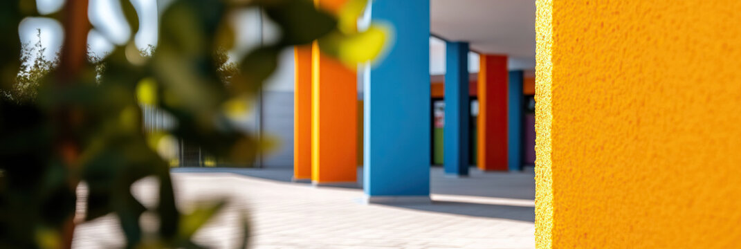 Multicolored Columns and Exterior Wall of Modern Building