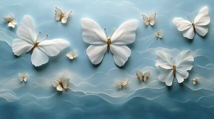 Elegant White Butterflies on a Blue Background