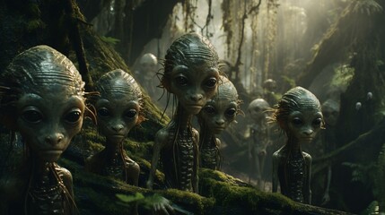Mysterious Aliens in Enchanted Forest - Intense Gaze