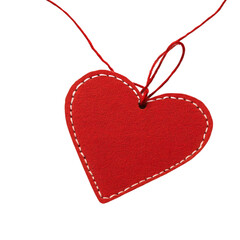 A red heart gift tag on transparent background