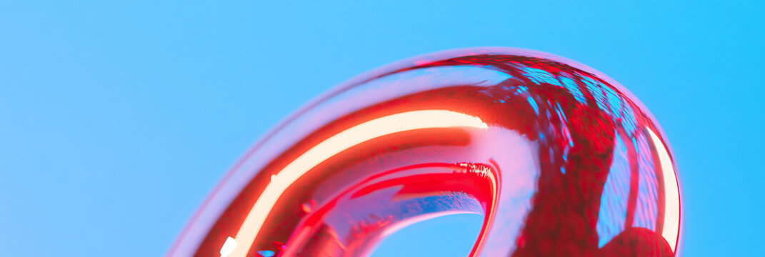 Translucent Red Curved Object with Internal Glowing Line against Blue Background - Powered by Adobe
