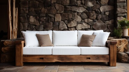 Elegant White Upholstered Sofa in Solid Wood Setting