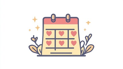 Simple calendar with hearts, floral design, for a positive event