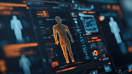 Naklejka premium Futuristic holographic interface displaying human digital anatomy visualization