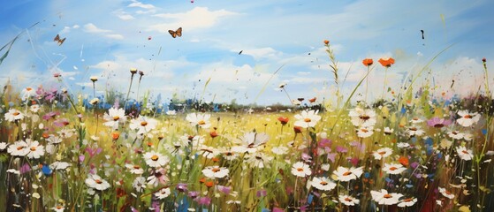 Tranquil Summer Meadow with Dandelions and Pusteblumen