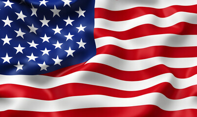 Obraz premium Waving American Flag with Stars and Stripes Against a Blue Sky