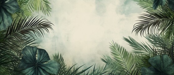 Green Palm Leaves Texture with Copy Space Overlay
