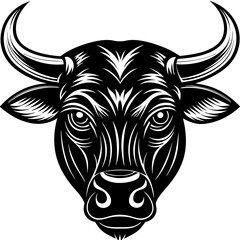 Bold Black and White Stylized Bull Head Illustration with Powerful Expression