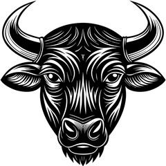 Obraz premium Bold Black and White Stylized Bull Head Illustration with Powerful Expression