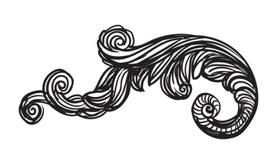 Baroque vintage element with arabesque and flourish motif. Sketch of ornate design element. Hand drawing vintage baroque style. Vector isolated engraving illustration. For decoration, print and design