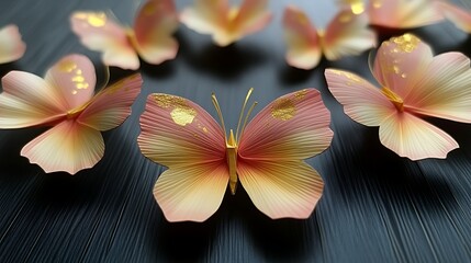Elegant Pink Gold Decorated Butterflies Arranged Artfully
