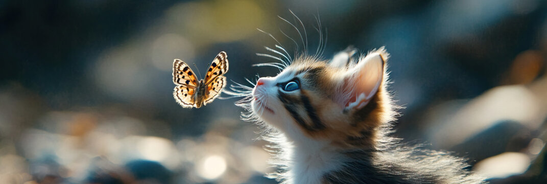 Calico Kitten and Butterfly in Natural Setting - Powered by Adobe