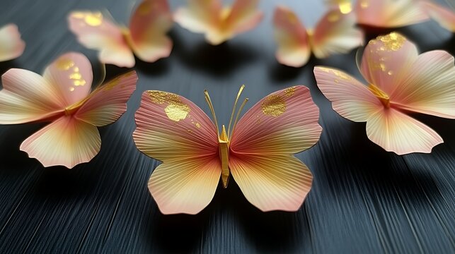 Elegant Pink Gold Decorated Butterflies Arranged Artfully