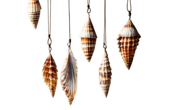 A seashell wind chime with delicate clinking sounds, isolated on a empty plain background