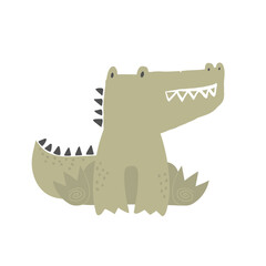 Vector hand drawn illustration of cute sitting crocodile. Cute animals for children. Safari. Jungle. African animals. Perfect for kids products, posters, postcards.