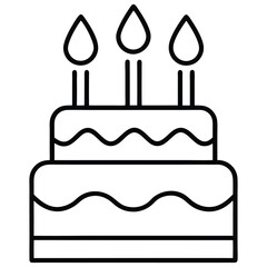 Birthday Cake Line Art with Candles. Isolated vector illustration on white background