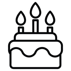 Birthday Cake Line Art with Candles. Isolated vector illustration on white background