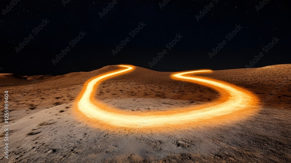Poster glowing light line tracing a captivating path across the desert landscape