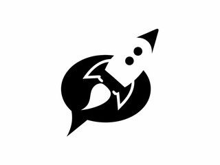 Creative Business Startup Icon with Rocket Silhouette, Black and White Vector Design