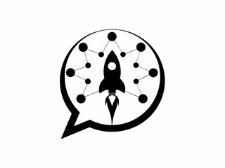 Creative Business Startup Icon with Rocket Silhouette, Black and White Vector Design
