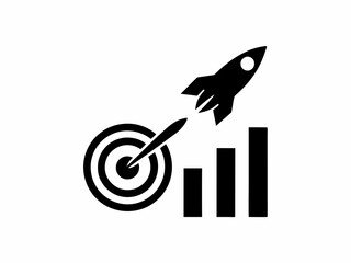 Creative Business Startup Icon with Rocket Silhouette, Black and White Vector Design