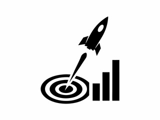 Creative Business Startup Icon with Rocket Silhouette, Black and White Vector Design