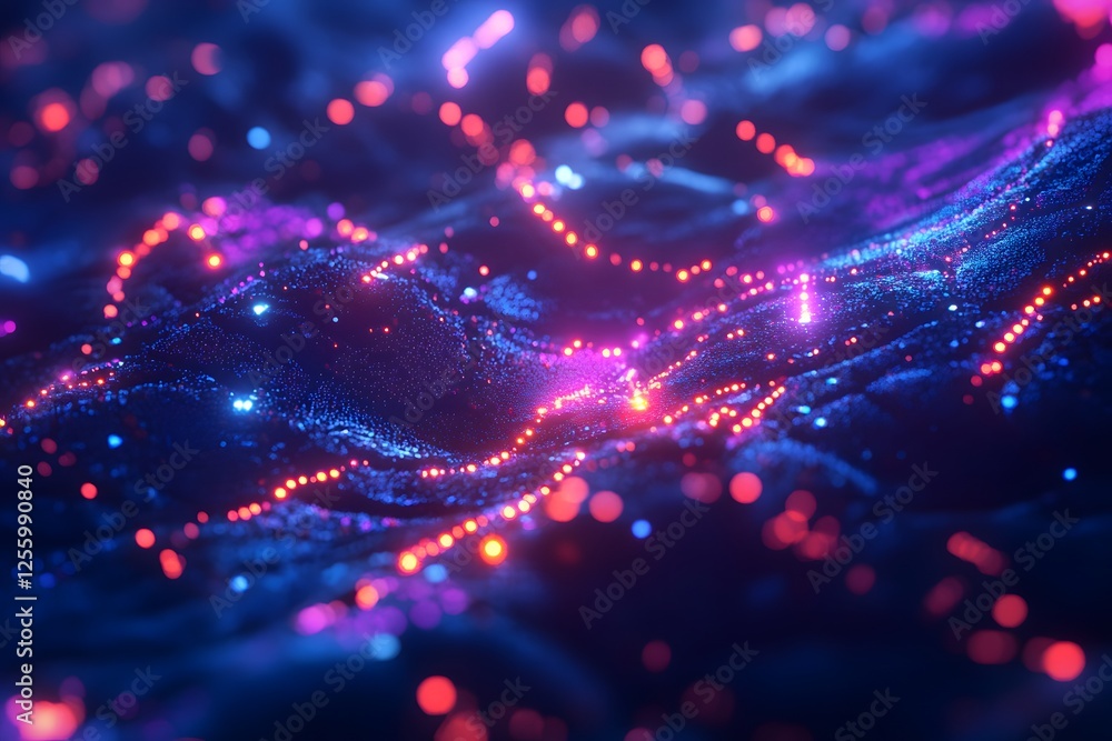 Aufkleber Abstract Colorful Waves with Glowing Particles in Motion