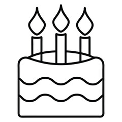 Birthday Cake Line Art with Candles. Isolated vector illustration on white background