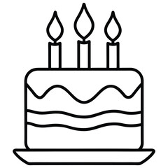 Birthday Cake Line Art with Candles. Isolated vector illustration on white background