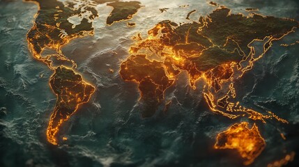 Glowing Earth map, global network, night, digital, connection