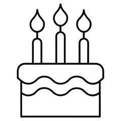 Birthday Cake Line Art with Candles. Isolated vector illustration on white background