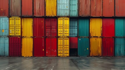 Fototapeta premium Colorful Shipping Containers Stacked at Port for Industrial Use