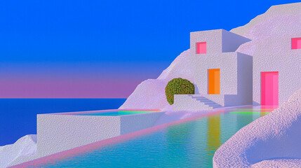 Minimalistic poster of Santorini, Greek background, Generative AI