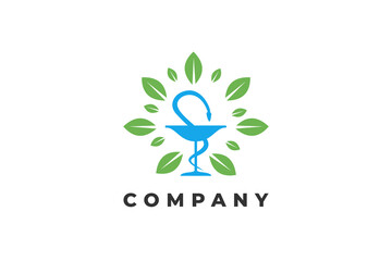 pharmacy logo with leaf nature and herbal pound