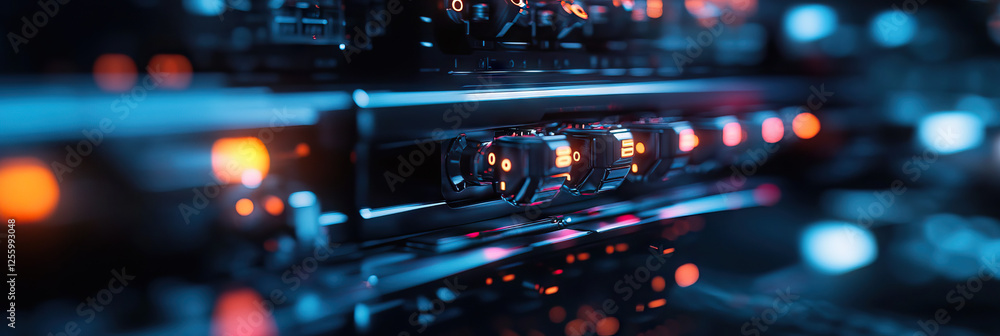 Poster close-up of illuminated control panel with buttons