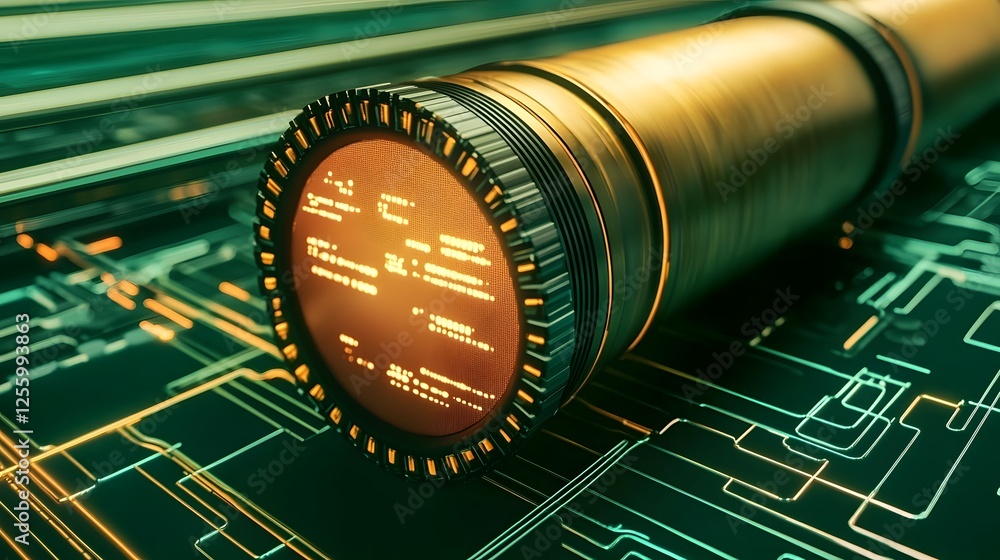 Poster futuristic liquid pipeline with digital interfaces and holograms representing sustainable future