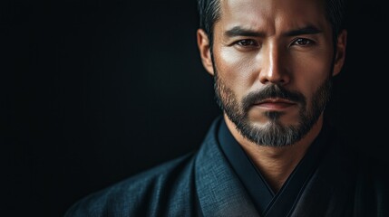 Obraz premium Professional portrait with minimalist background showing focused expression and confidence