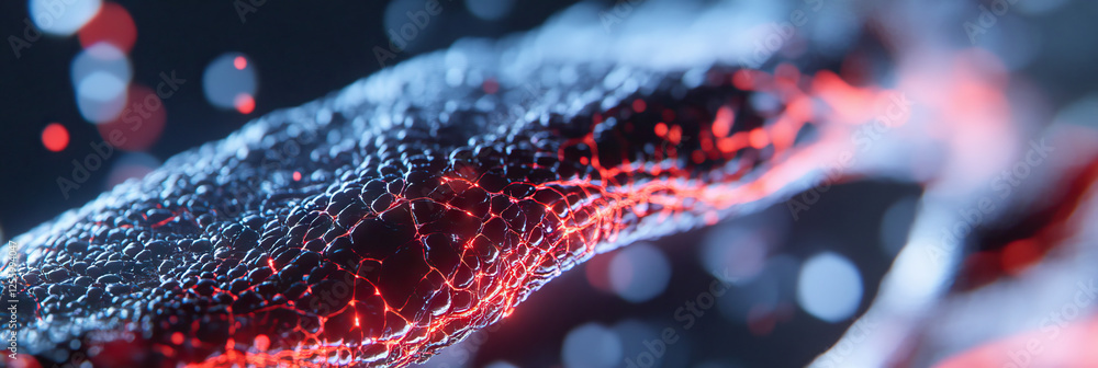 Aufkleber Digital Render of Glowing Red Network on Dark Textured Surface