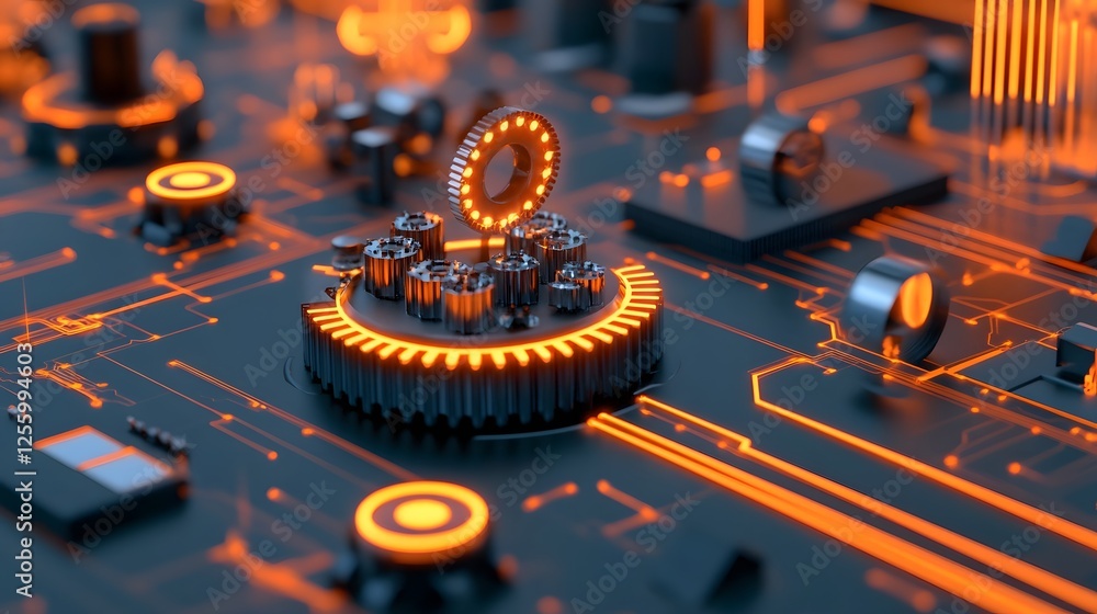 Aufkleber digital rendering of advanced lubricant-powered world with clean energy icons and rotating machinery
