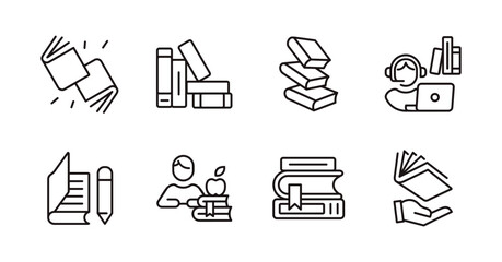 simple education library icon line set read book study learning journal literature online digital library signs vector outline illustration