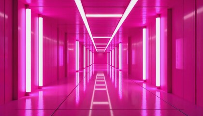 Futuristic neon-lit corridor in vivid pink hues creating a dynamic ambiance